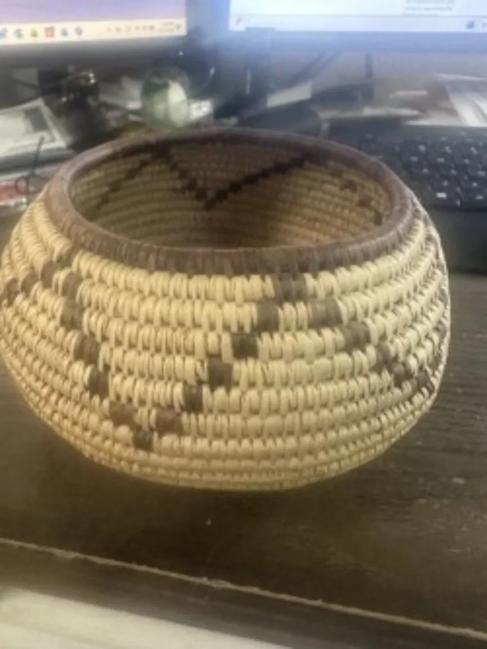 Vintage Southwestern Handwoven Coiled Olla Basket 6.5